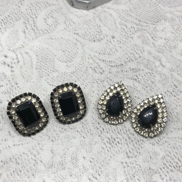 BUNDLE lot 2 vintage rhinestone formal glam statement earrings. - Picture 2 of 6